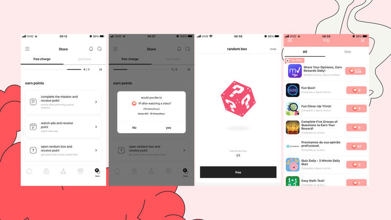 Em “Store: Free Charge”, você tem 3 opções que vão te ajudar a conseguir pontos, concluir missões, ver anúncios e abrir a caixa aleatoria que pode te dar pontos aleatoriamente.*RECOMENDO ler as Informações detalhadas no texto do final da página!