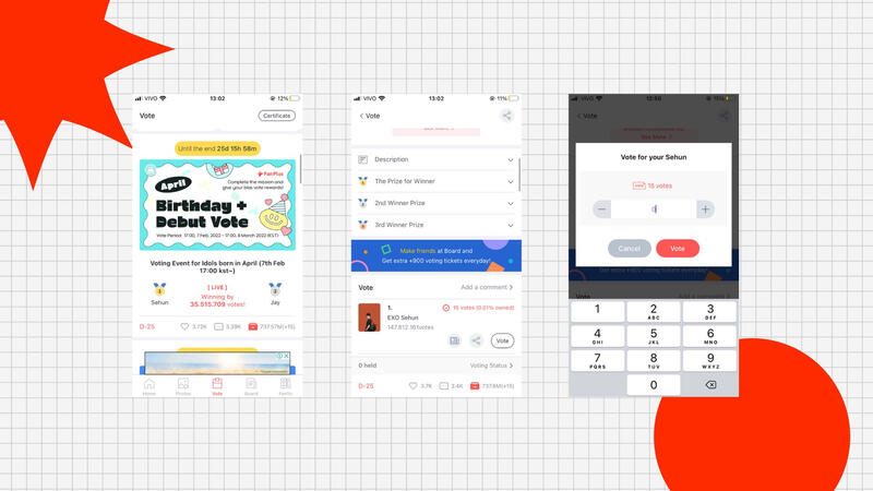 VALIDADE: Votos vencem em 90 dias. Cash vence em 365 dias. Use-os antes do vencimento! *Como votar:* Aba ‘Vote’. Role a tela para baixo e procure pela categoria que o Baekhyun está concorrendo. Clique em “Vote” que ficará ao lado do nome dele e confirme.