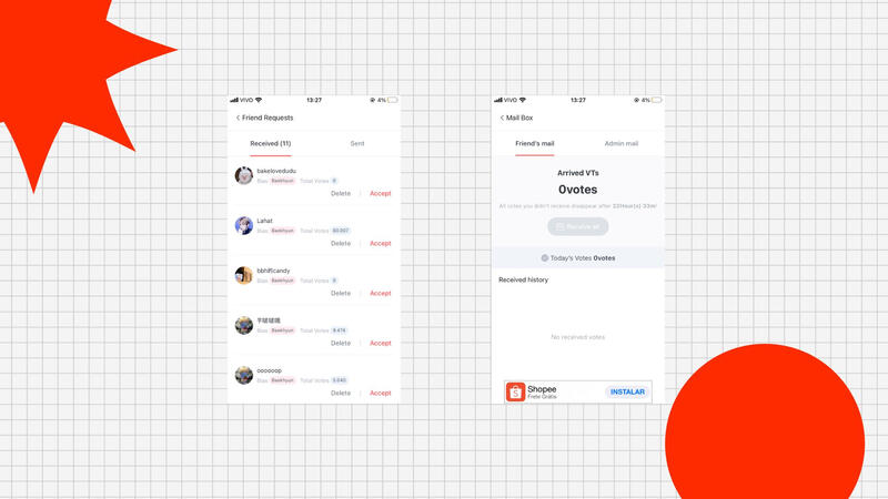 Em ‘Friend requests’ você consegue aceitar quem te mandou solicitação de amizade. Em ‘Mail Box’ você aceita os votos que seus amigos te mandam.