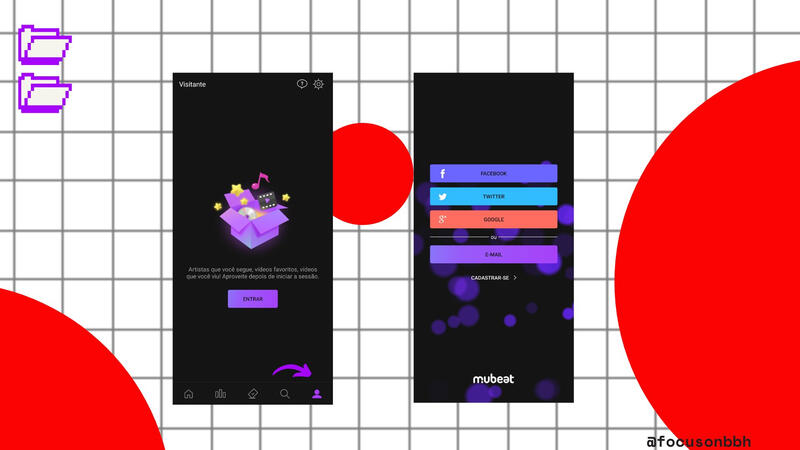 Para criar sua conta, inicie o aplicativo e siga até o ícone 👤 abaixo. Clique em entrar e se cadastre usando e-mail ou redes sociais. Cada IP pode criar até 10 contas usando e-mails diferentes.